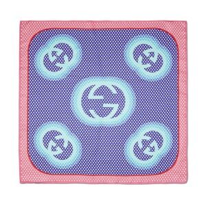 GUCCI NWT NEW silk scarf running tech pois 35x35 pink blue polka dot GG